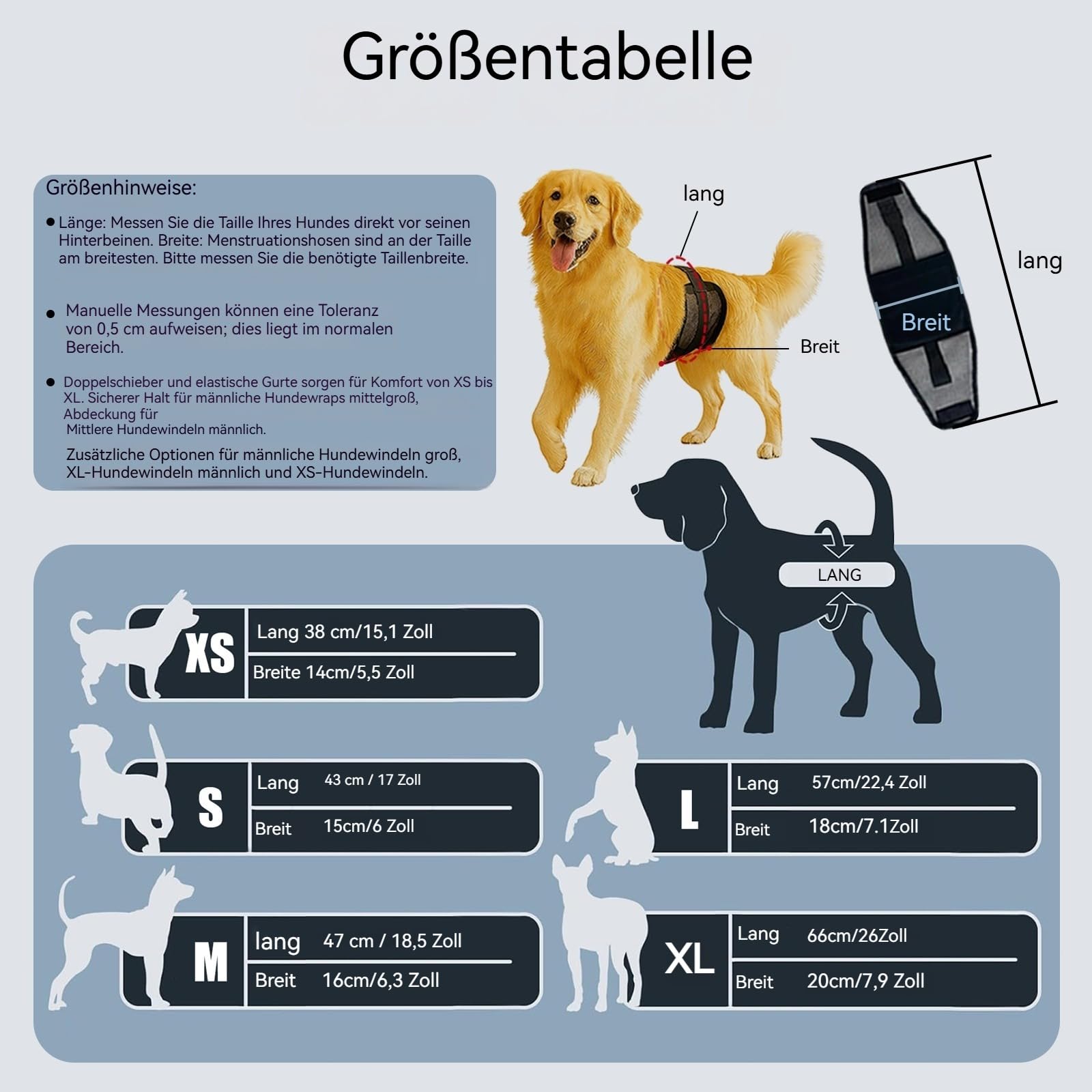 3PC Rüdenwindeln – Wiederverwendbare & waschbare Bauchbänder für Hunde, atmungsaktives Air-Mesh-Gewebe; für Hunde & Welpen bei Inkontinenz, Aufregungsurinieren und beim Training (L)