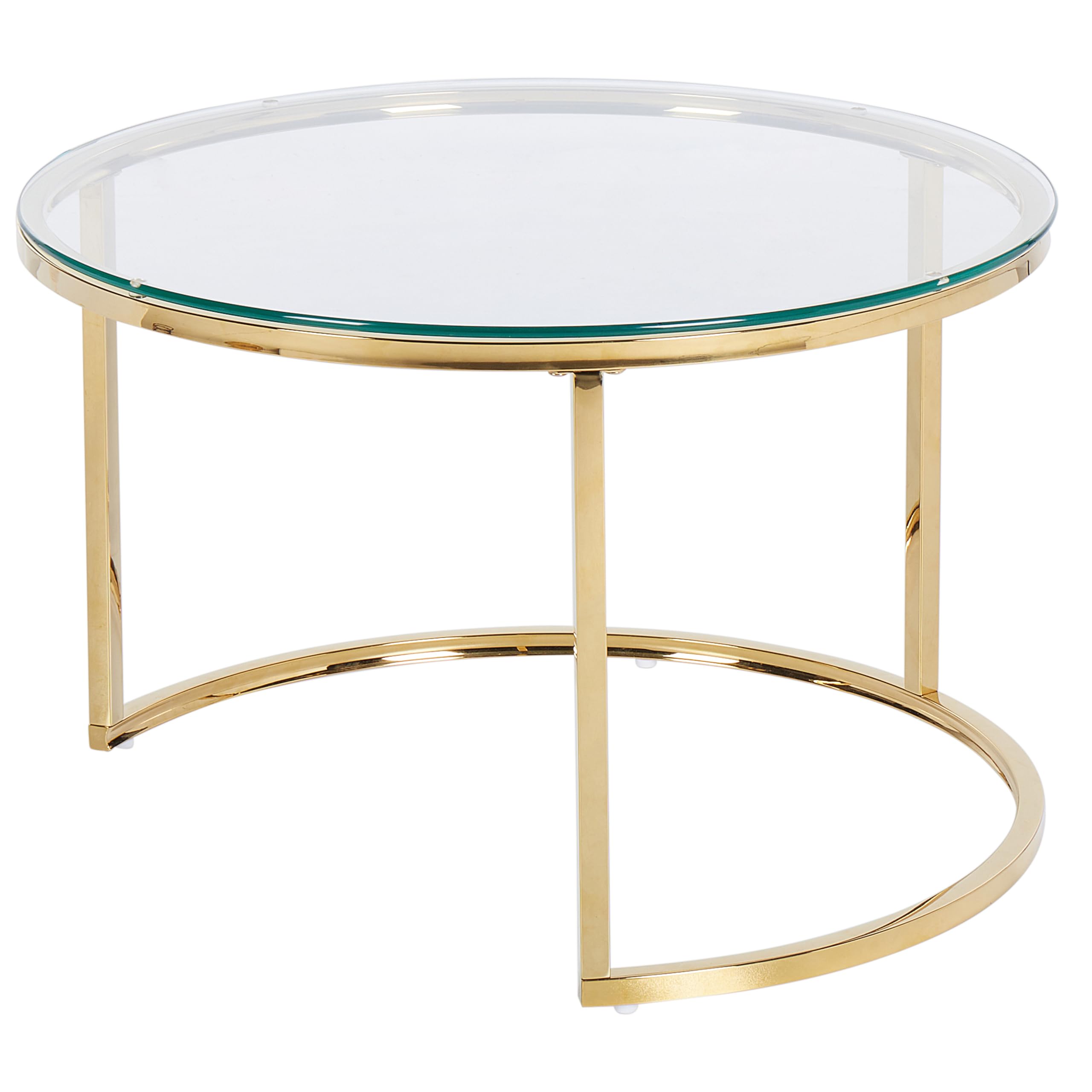 Beliani Couchtisch 2er Set Edelstahl Glas Gold rund Glamour Stil Grange