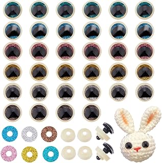 SUPERFINDINGS 36Set Plastic Glitter Safety Eyes 21mm Stuffed Animal Eyes with 36pcs Washers 3D Multicolor Round Craft Crochet Safety Eyes for DIY Crafts Stuffed Animals Puppet Plush Making Accessories