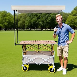 Portable Mobile Street Vendor Food Cart for Business, Hotdog/Ice Cream Vendor Push Cart, Food Concession Stand Cart with Umbrella & Wheels(White,Width 94cm (37in))
