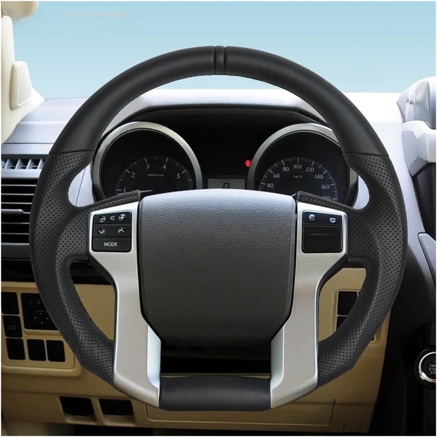 Full Leather Steering Wheel Compatible For Toyota Land Cruiser Prado Tundra Tacoma 4Runner 2010-2017 Perforated Leather Car Accessories