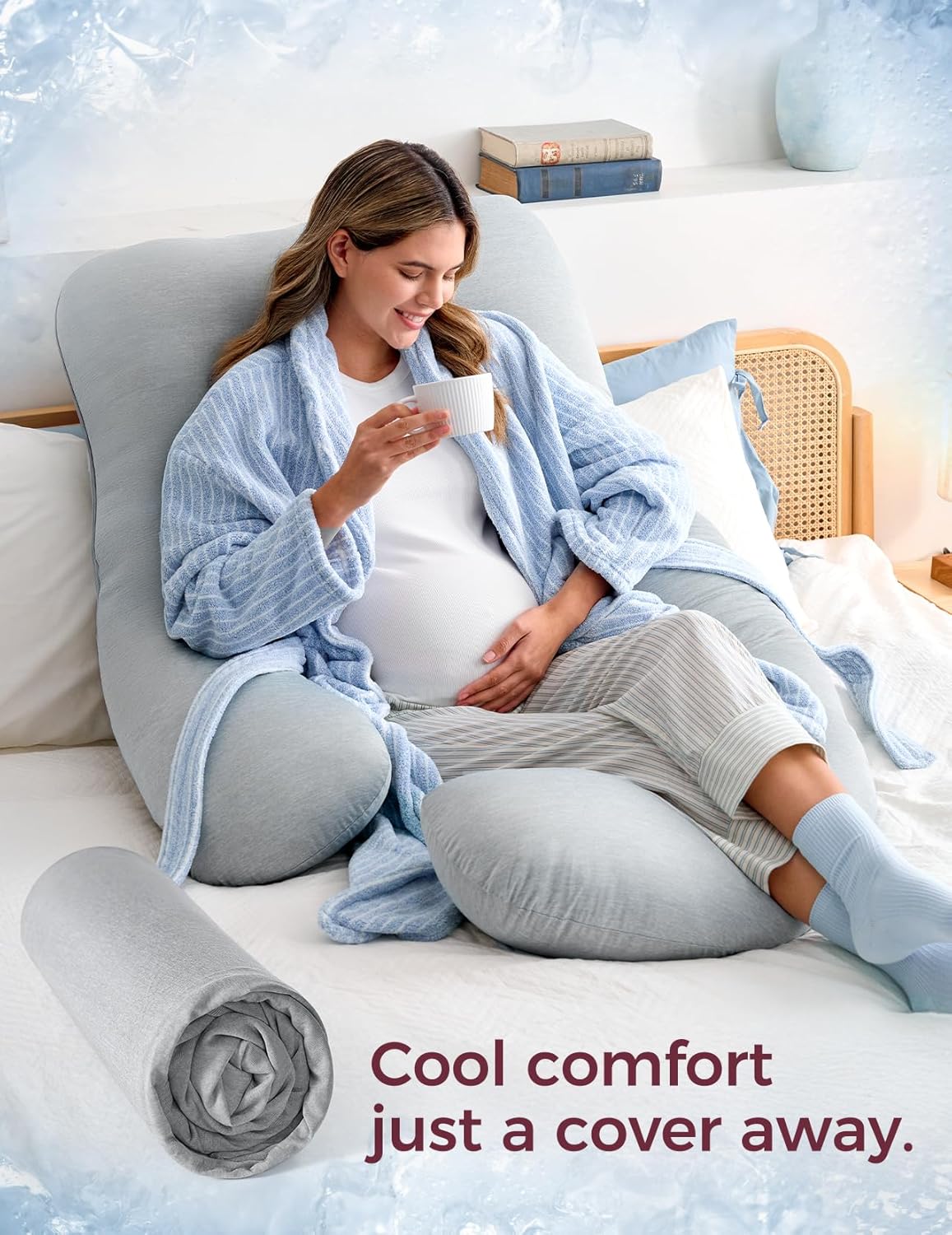 Momcozy Cooling Cover for Pregnancy Pillows, U-Shaped Full Body Maternity Pillow for Side Sleepers 57 Inch - Support for Back, Hip, Belly, Legs for Pregnant Women, Pillowcase Only