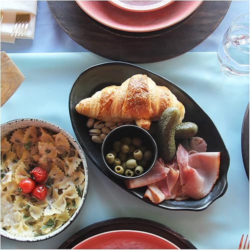 Miniatura 6 de roro Platos llanos de cerámica hechos a mano en negro mate (juego de 2)  12.5 x 7.5 pulgadas diseño ovalado  Artesanía artesanal para comedor