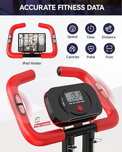 Miniatura 4 de pooboo - Bicicleta estática plegable, bicicleta fija para fitness, de interior, magnética, resistencia ajustable de 8 niveles, soporte de botella y