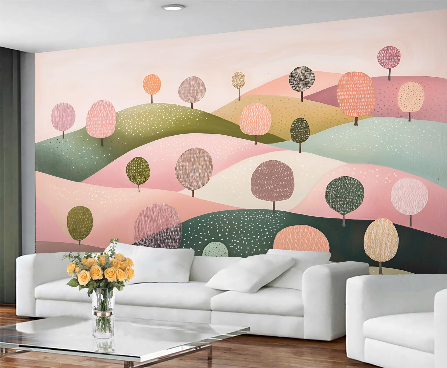 GIVLWF Wallpaper Cartoon Girls Home Decor & Mural, Abstract Tree Bedroom Wallpaper, Mountain Wall Paper for Living Room, Large Wall Mural - Not Self-Adhesive — image 1
