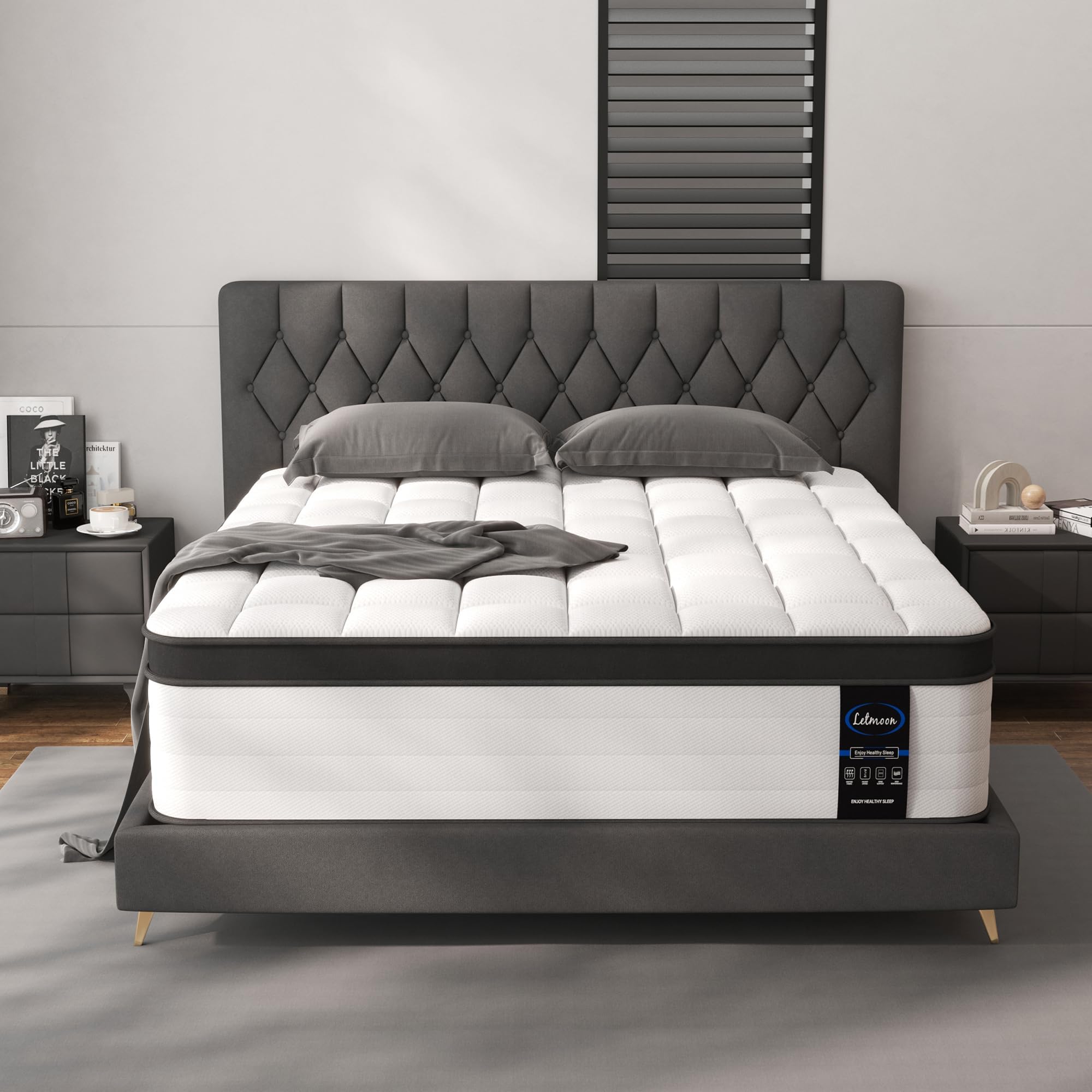 California King Mattress, Mattress Cal King Bed in Box 14 Inch, Medium Firm, (Upgrade) Strong Edge Support, Pocket Springs, Pressure Relief