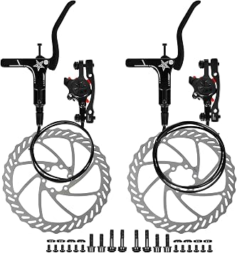 Hydraulic Brakes, MT200 Hydraulic Brakes for Ebike, 160mm/6.3-in Discs Bike Parts Dual-Piston Hydraulic Disc Brake Kit Aluminum Alloy Parts with Tools, Folding Bike/Ebike/Scooter/Fat Bike