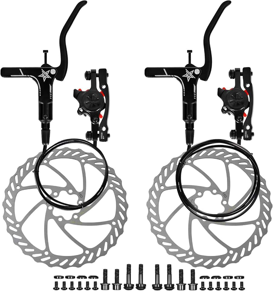 Freios hidráulicos, freios hidráulicos MT200 para Ebike, discos de 160 mm/6,3 pol., kit de freio a disco hidráulico de pistão duplo, peças de liga de alumínio com ferramentas, bicicleta dobrável