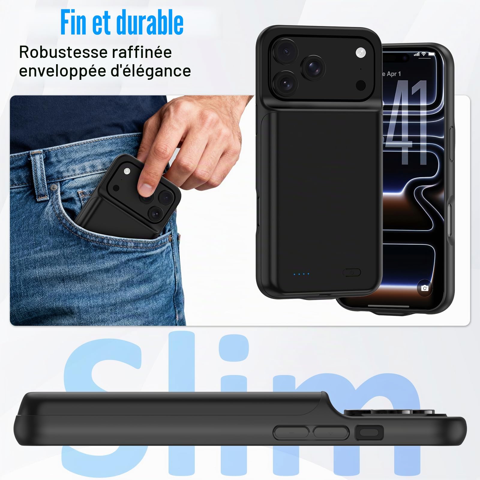 Coque De Batterie pour iPhone 17 Pro Max (6,9"), 8500 mAh, Chargeur Portable Ultra Fin pour iPhone, Chargeur De Téléphone Et Coque De Protection avec Fonction De Charge pour iPhone 17 Pro Max