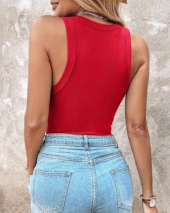 CHICME Women Built-in Bra Tank Tops Sleeveless Racerback Ribbed Fitted Tops