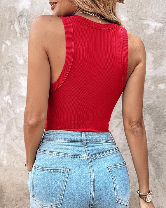 CHICME Women Built-in Bra Tank Tops Sleeveless Racerback Ribbed Fitted Tops