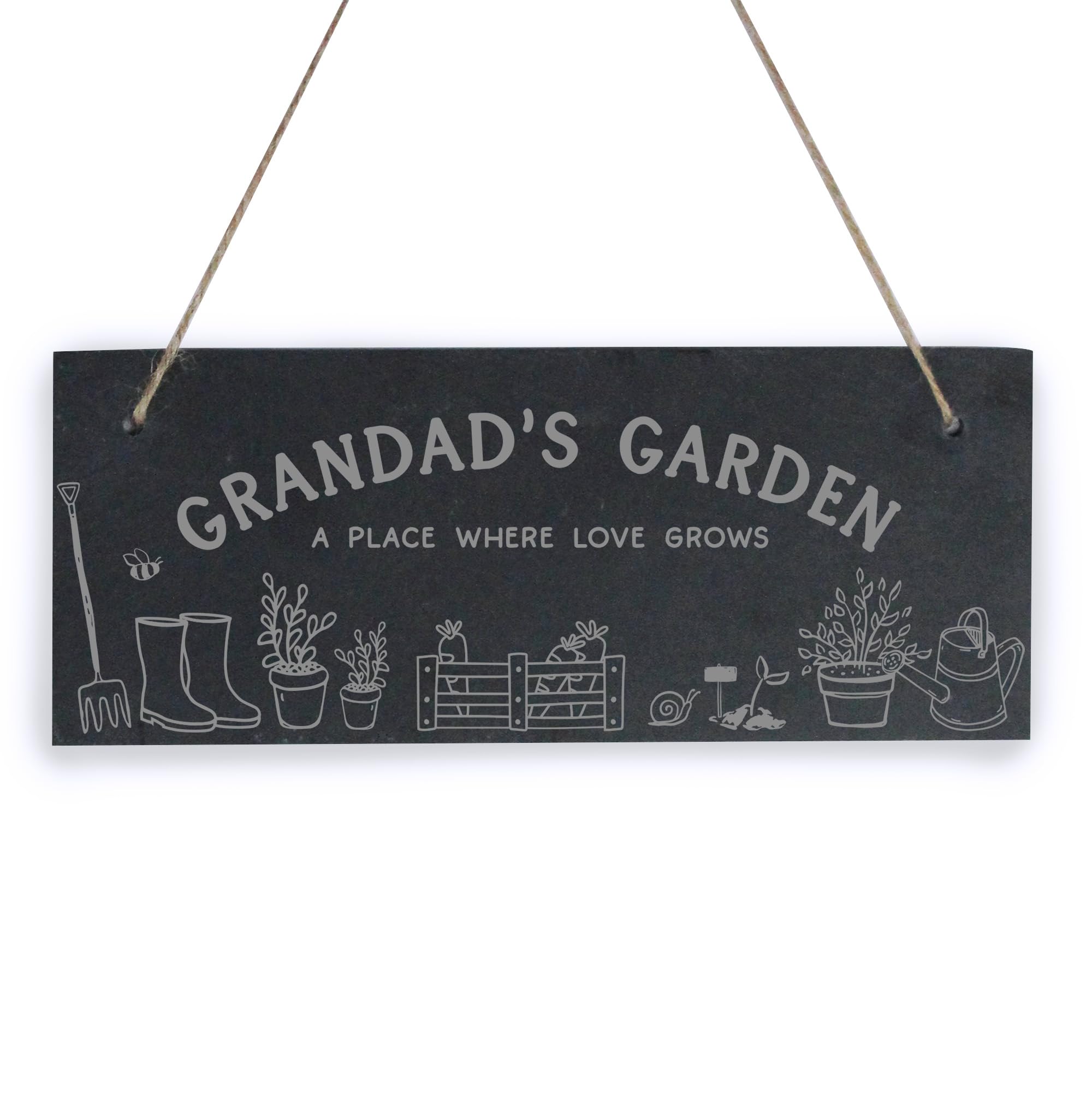 eBuyGB Grandad’s Garden Sign, Hanging Slate Plaque, Gardening Lover Gift, Grandad Father’s Day Gifts, A Place Where Love Grows