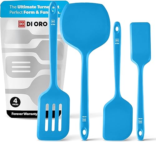 DI ORO - Juego de espátulas de silicona para utensilios de cocina antiadherentes, utensilios de cocina para voltear huevos y panqueques, resistentes