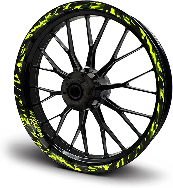Set 16 adesivi cerchioni moto auto, design future, giallo fluo lucido