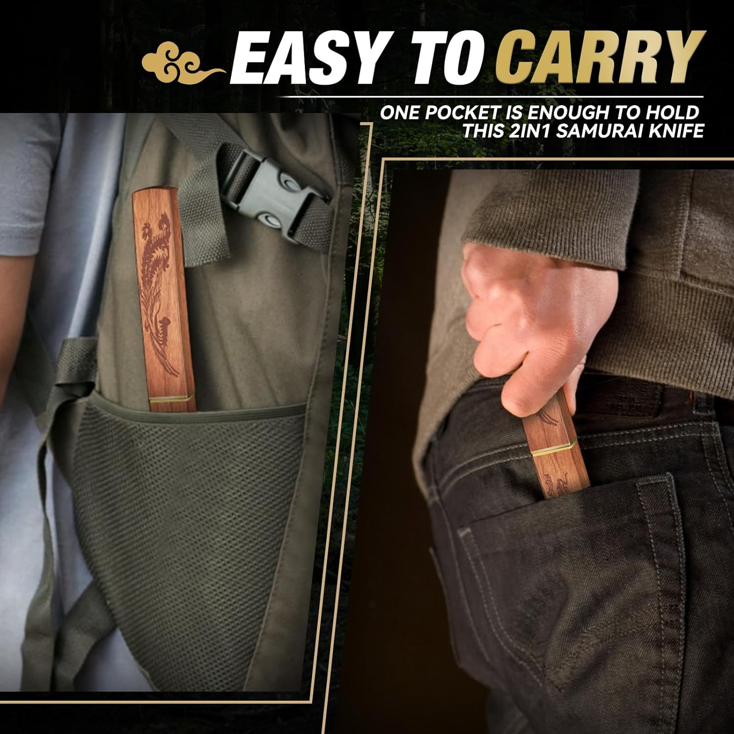 Purple Dragon Tanto Fixed Blade Knife,Outdoor Bushcraft and Survival Knife,Full Tang Outdoor Knives 2 in 1,Ideal for Camping,Hiking-Outdoor Knives Christmas Gift for Men and Women - Image 2