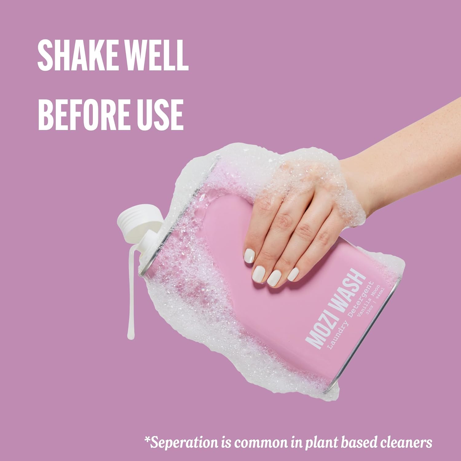 Mozi Wash Laundry Detergent Liquid, Vanilla Moon, 50+ Loads, Concentrated, Plant Based, Cruelty & Dye Free, Phosphate & Paraben Free, Earth Friendly, Long Lasting Fresh Scent, 32 oz Recyclable Bottle