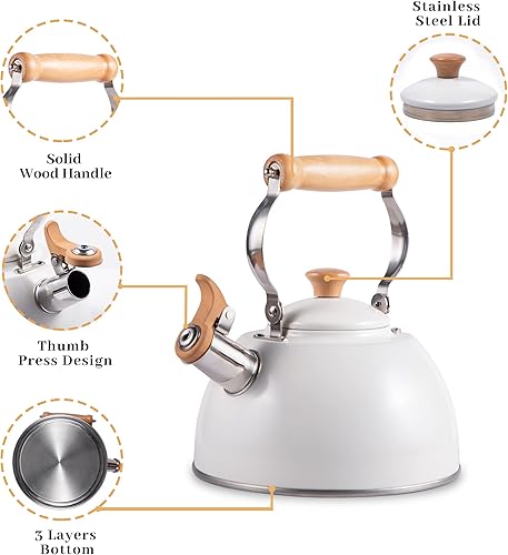 Miniatura 10 de ROCKURWOK Hervidor de té, tetera con mango ergonómico Cool Touch, hervidor de té de acero inoxidable de grado alimenticio, tetera de té, tetera de