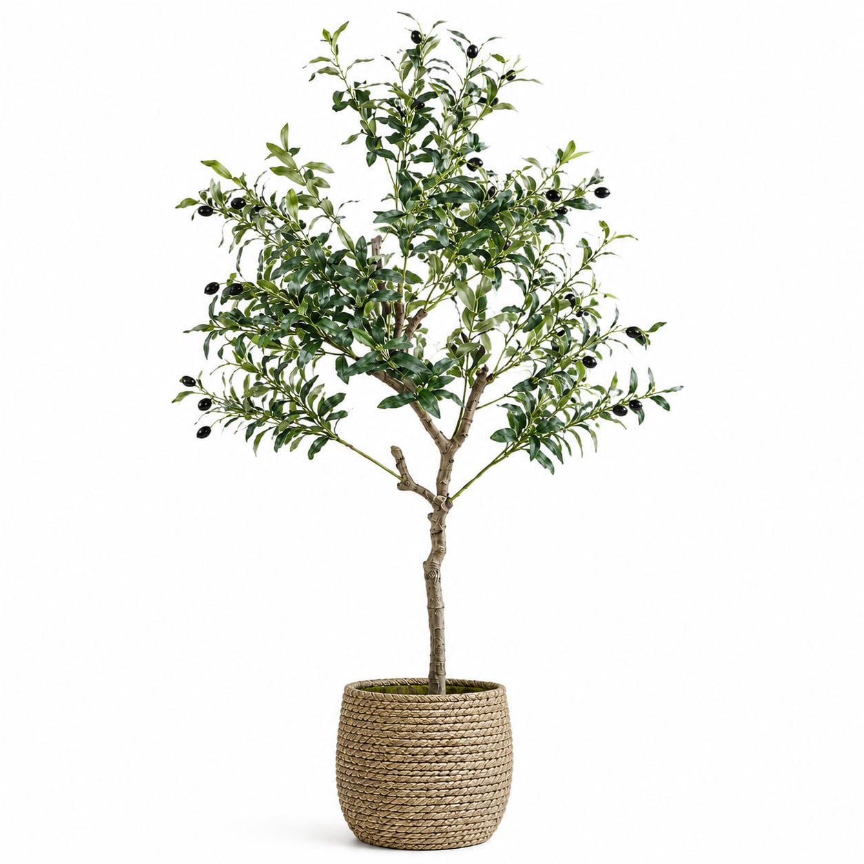Albero di Olivo Artificiale 120 cm, Piante Finte da Esterno con Vaso Nero