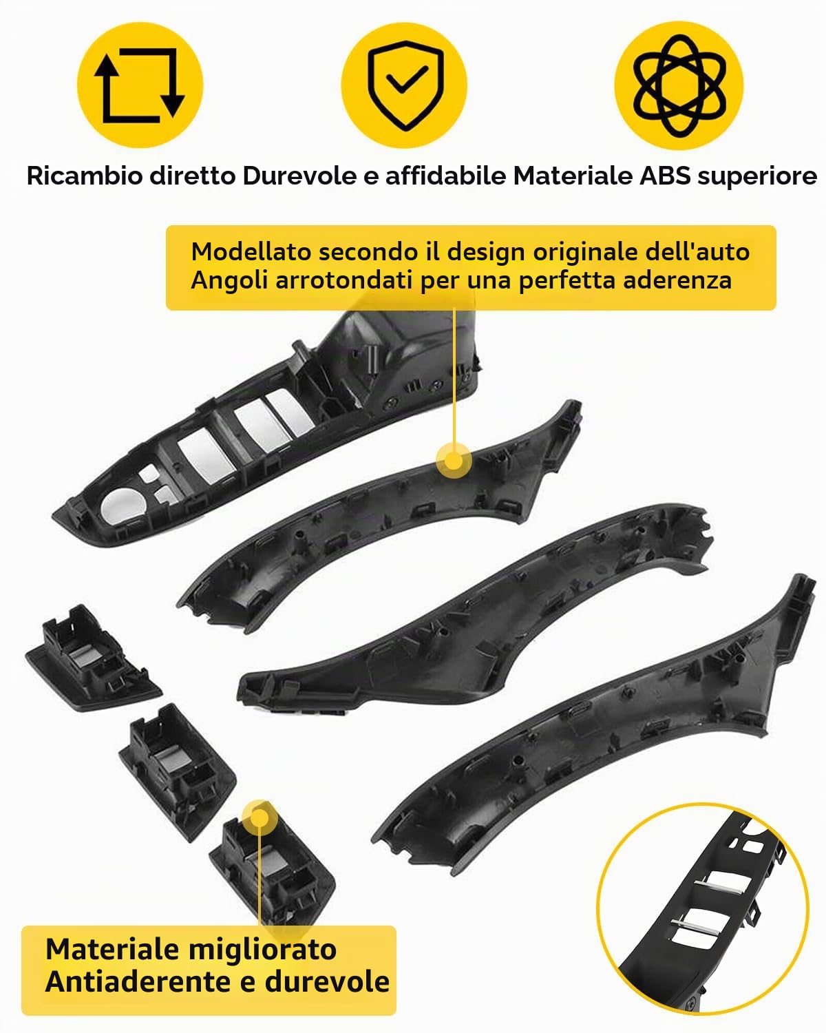 Kit maniglia porta 7PCS per BMW Serie 5 F10 F11 520 530, bracciolo interruttore finestra lato guida + maniglia passeggero + coperture interruttore finestra per 523 525 528 535 (2010-2016) - Nero