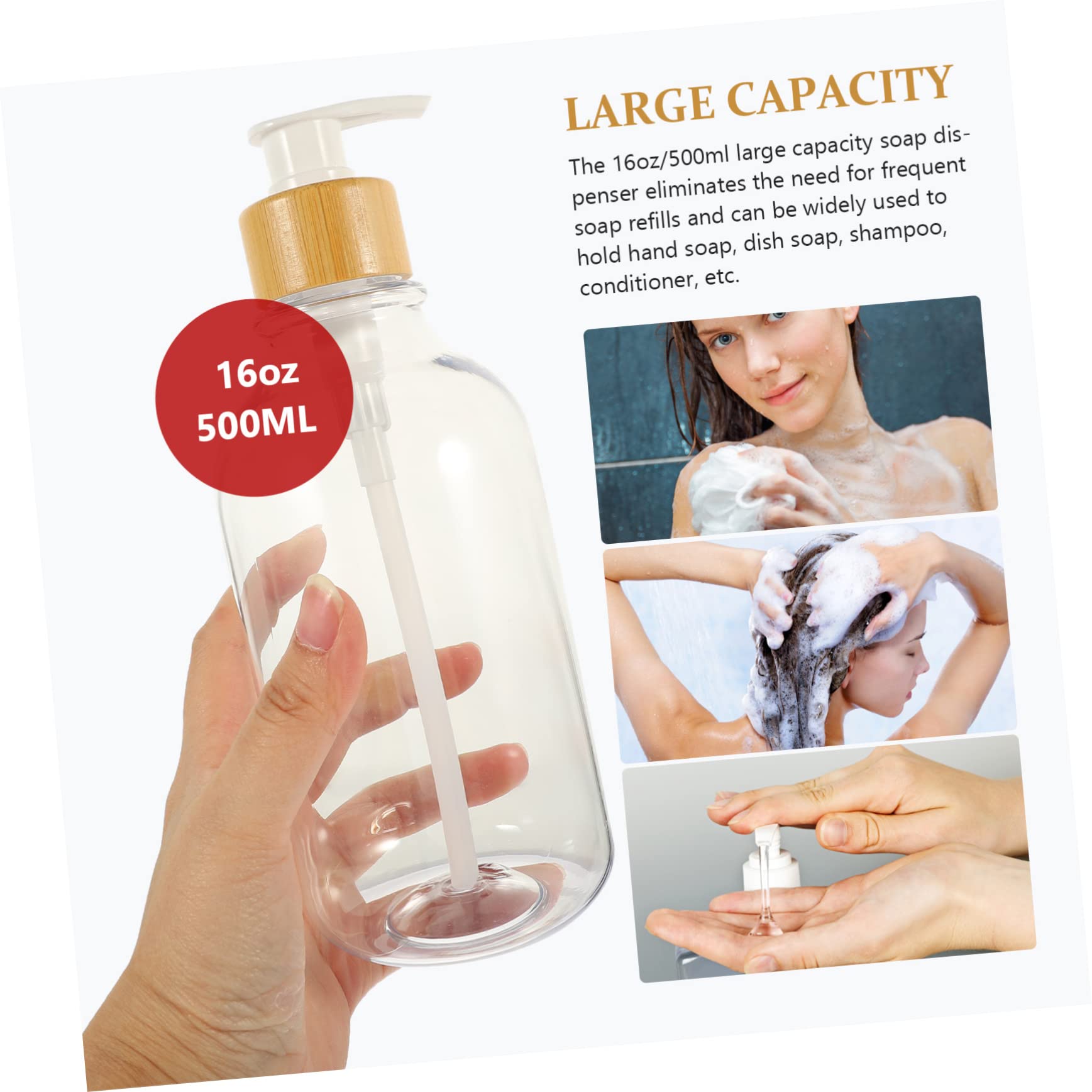 OUNONA 3 Series Botella Dispensadora De Jabón Líquido con Bomba De Bambú De Botella De Viaje para Baño Y Cocina Resistente Y Elegante 2 Piezas X 3