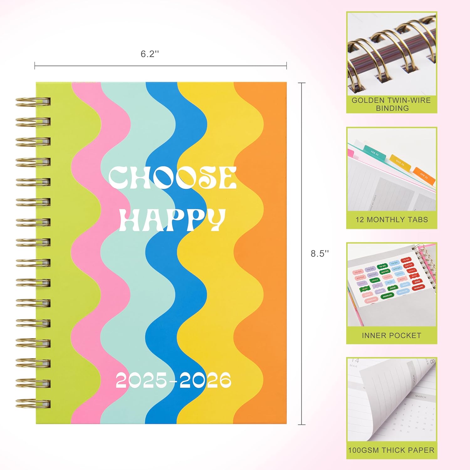 And Per Se Student Planner 2025-2026, Academic Planner July 2025 - June 2026, 8.5 × 6.2, Weekly & Monthly Lesson Plan for Students with Colorful Tabs & Stickers (Joyful Wave)