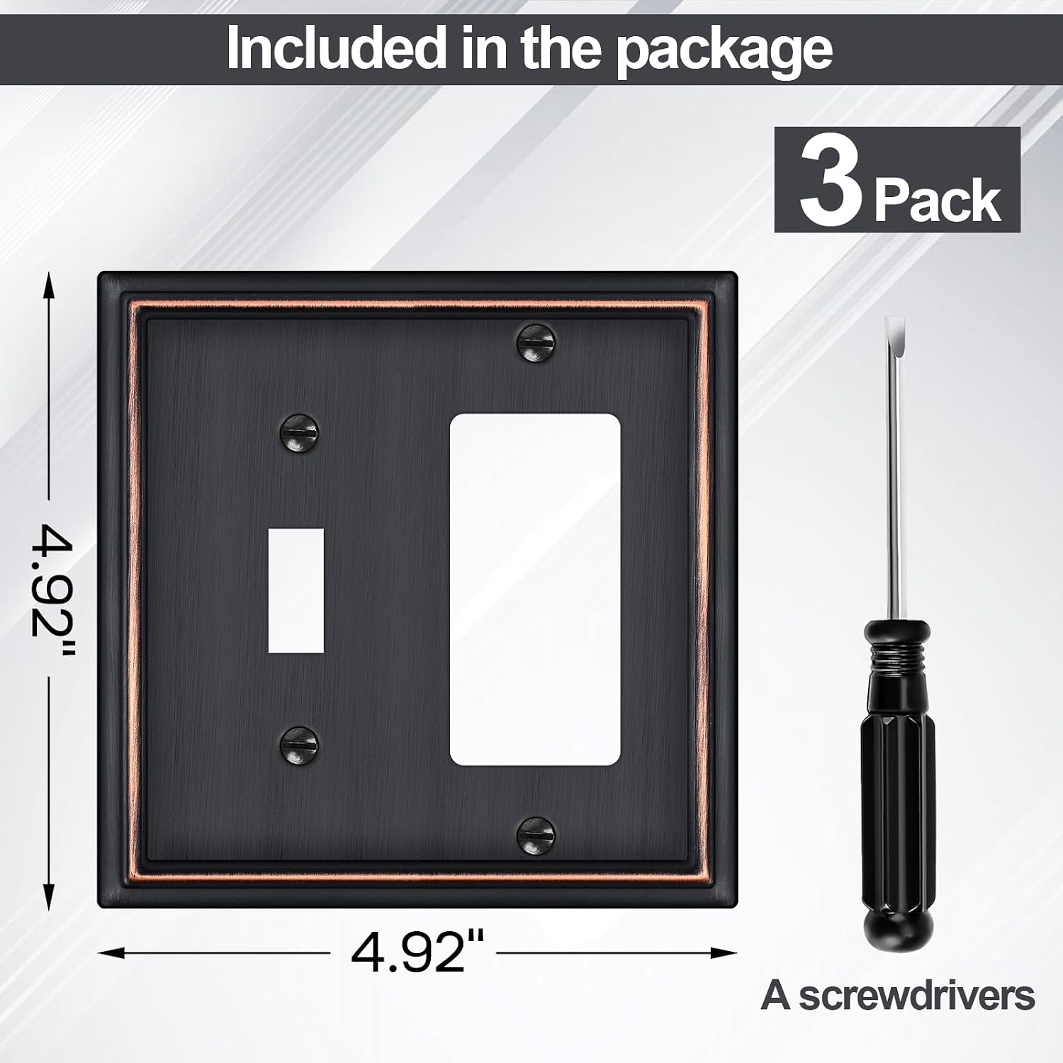 Oil Rubbed Bronze Metal Combination Light Switch Covers Wall Plate,3 Pack image 3