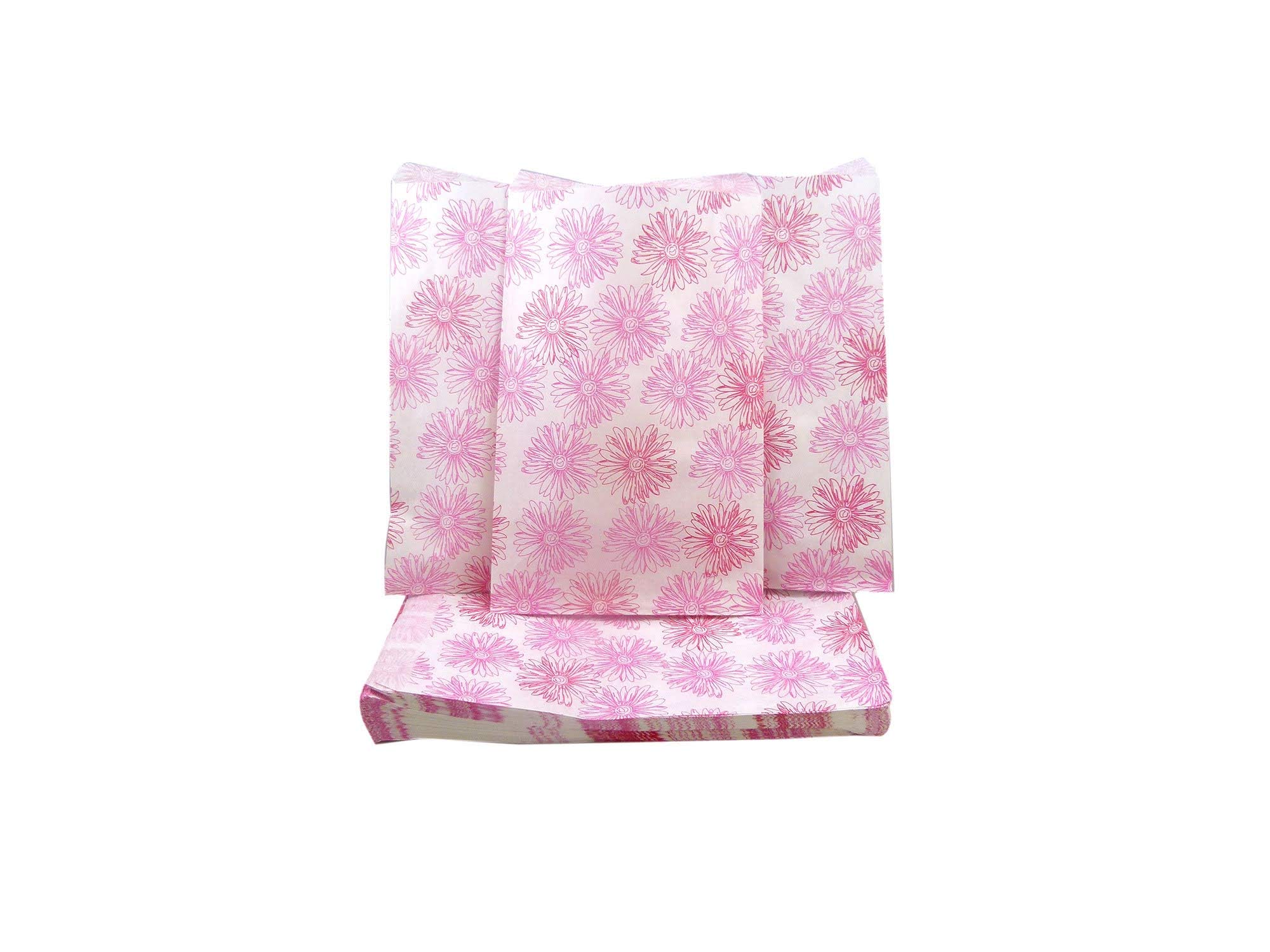 CuteBox Pink Flower Flat Paper Gift Bags 100pcs (6" x 9") for Merchandise, Crafts, Party Favors, Tradeshows, Retail
