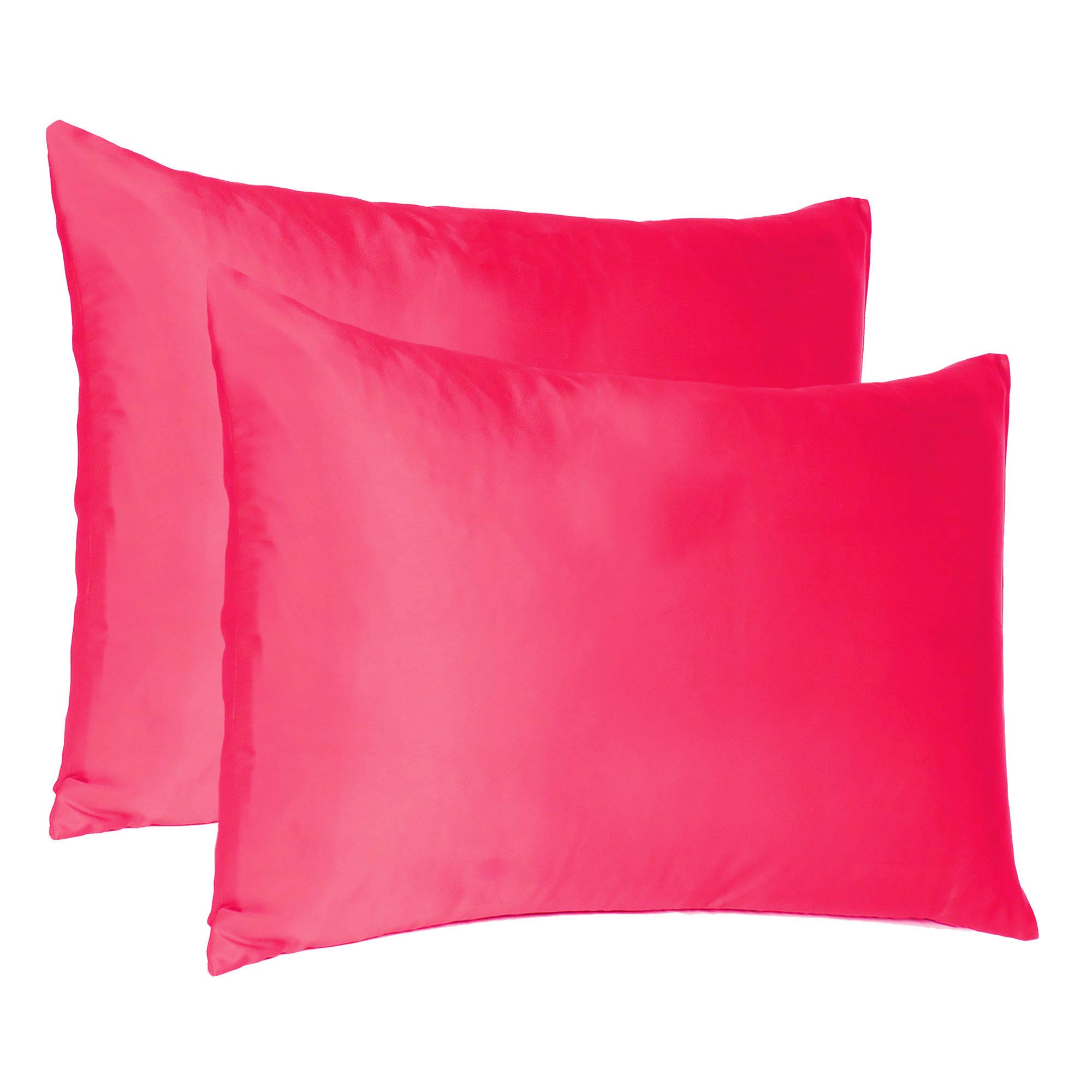 Oussum Satin Silk Pillowcase Pillow Case Covers with Envelop Closure for Hair and Skin Home Bed Decor Set of 2 Pillowcase Free Single Pc Scrunchie (Regular Size (18"x27"), Raspberry)