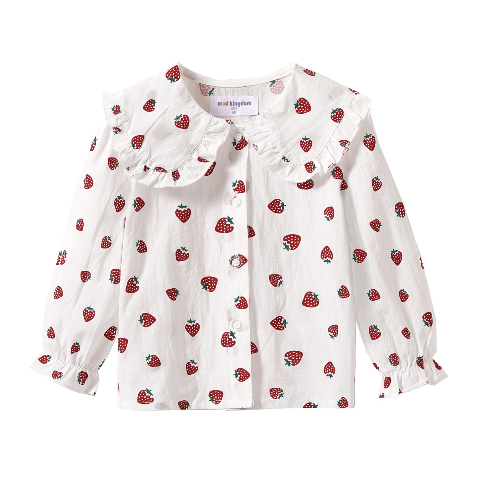 Mud Kingdom Girls Blouse Shirts Spring Fall Long Sleeve Button-Down Top Ruffle Collar
