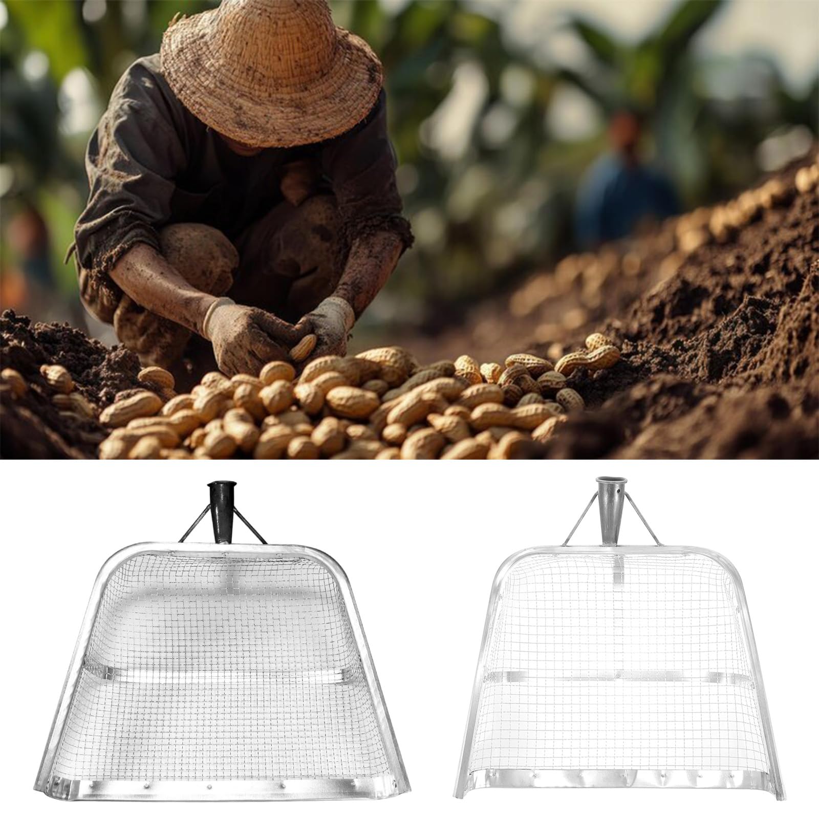 Pelle à Tamis Grande Pelle à Sable Maille de 4/12 mm Tamis Efficace pour Tamiser Le Sol Fuite de Jardin Pelle à Tamis de Sol de Sol en Acier Inoxydable Sable Tamis Tamis de Compost Agricole