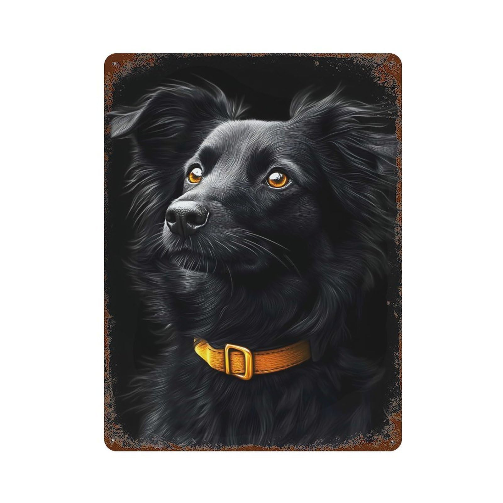 Black & Gold Border Collie 15.7"x11.8" Weathered Tin Sign, Shabby Chic Decor for Farmhouse, Kitchen And Entryway Decor