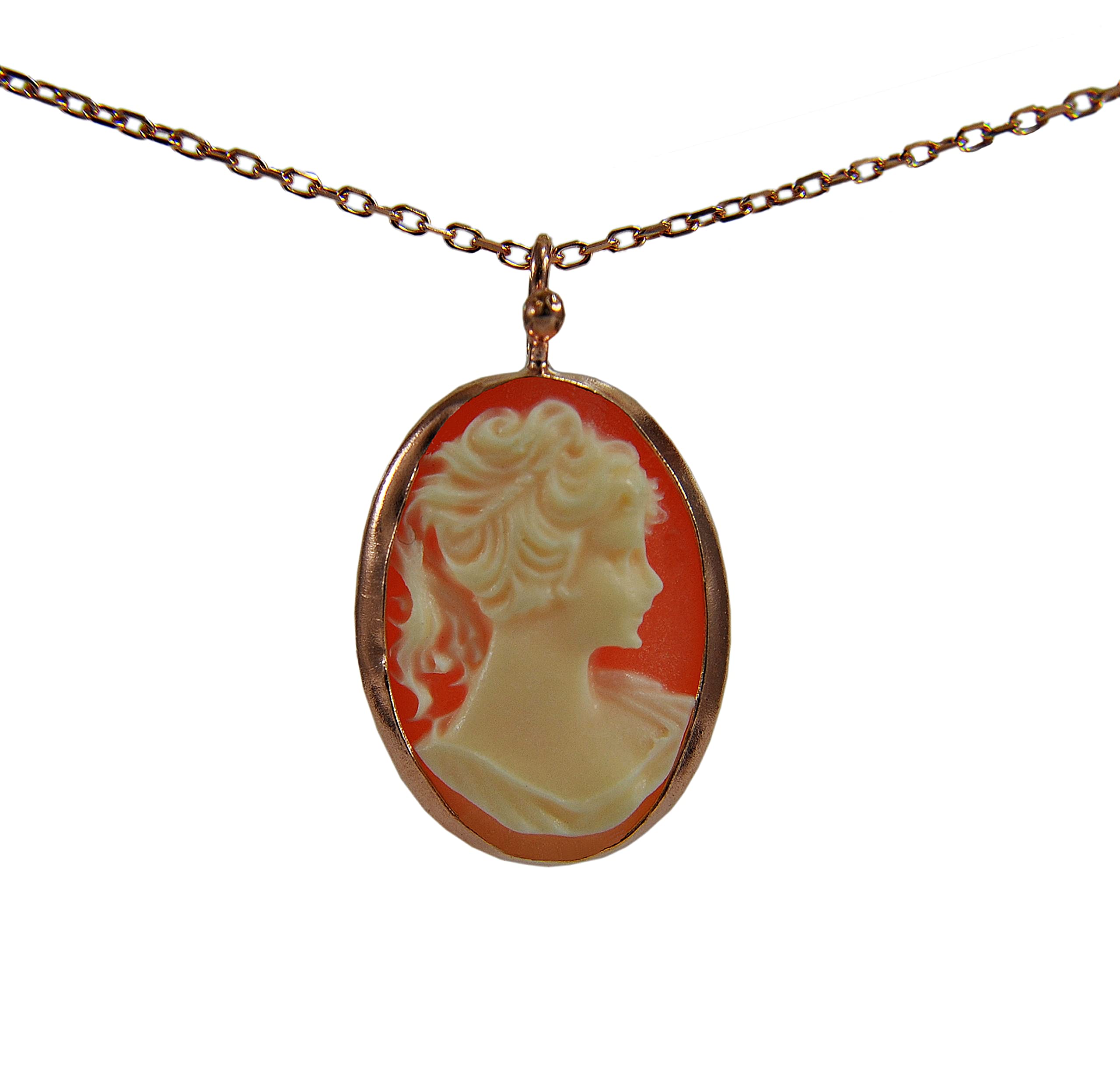 925 Sterling Silber - Lady Cameo - Roségold - Kette - Vintage - Barock - Damen - 45 cm - Anhänger - Oval - Geschenk für Mama - Schwigermutter - Frau - Geburtstag - Must Have - Schmuck - Handmade