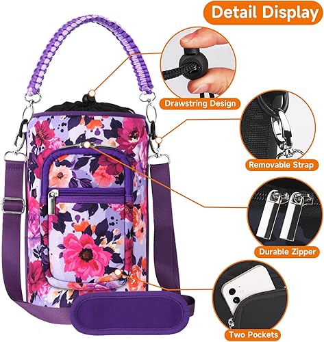 Miniatura 7 de AceTreker Bolsa de transporte para botella de agua aislada de neopreno de 324064128 onzas, soporte para bolsa con correa y asa de paracaídas y 2