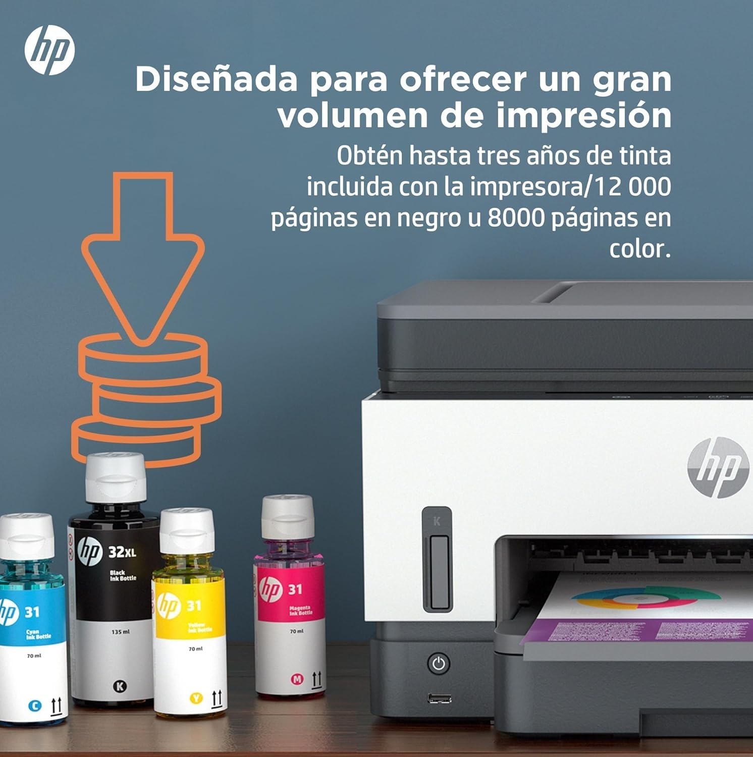 HP Smart Tank 7605 28C02A - Impresora A4 Multifunción con Deposito de Tinta Recargable, Impresión a Color, Escaner, Copiadora, Fax, Wi-Fi, Smart App, Blanco y Negro