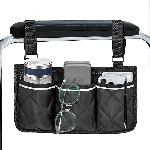 Miniatura 11 de YGYQZ Accesorios para reposabrazos de silla de ruedas, bolsas laterales para colgar en el lado con bolsas de caminante de línea brillante