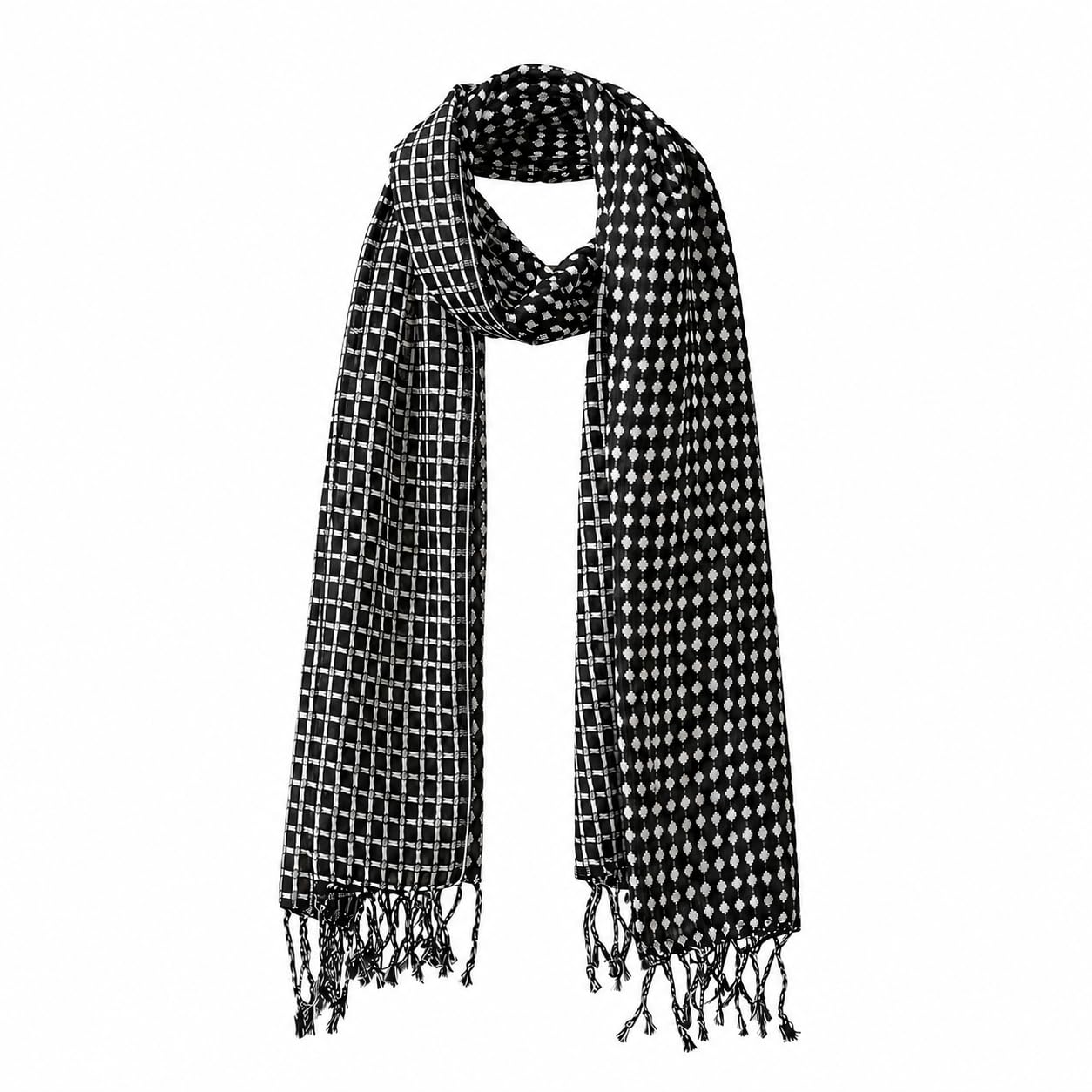 Black & White Viscose Scarf for Men & Women | Soft Lightweight Stole | Breathable Fashion Head Scarf, Neck Scarf, Hijab, Shawl & Travel Wrap | 28 x 72 Inch-image-30