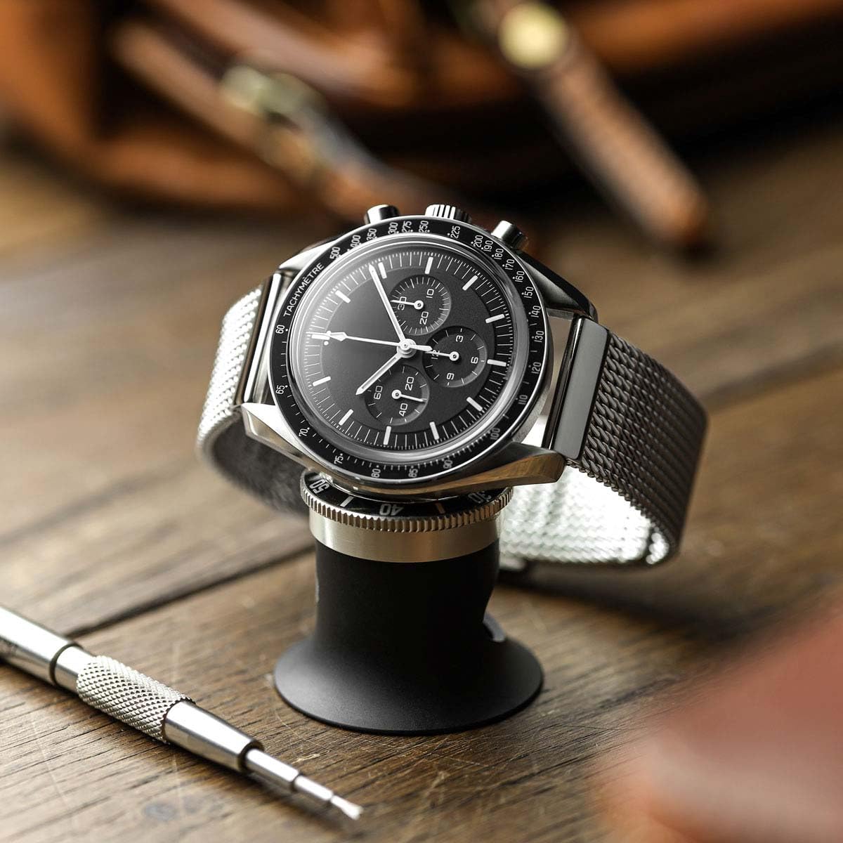 WatchGecko Cinturino obliquo in maglia milanese, motivo diagonale unico, chiusura scorrevole, per tutti i tipi di orologi, lucido, 18 mm, 19 mm, 20 mm, 21 mm, 22 mm