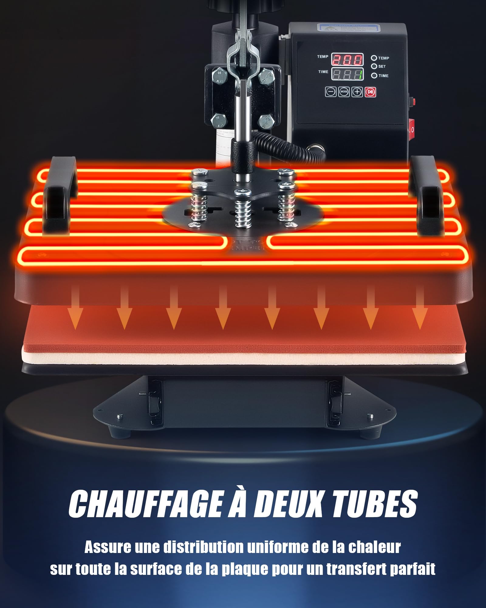 CREWORKS 11 en 1 Presse à Chaud 38x30cm Machine Transfert de Chaleur Polyvalente 1250W avec Panneau de Contrôle Digital pour T-Shirt Mug Chapeau Assiette Casquette Chaussure Stylo Baseball