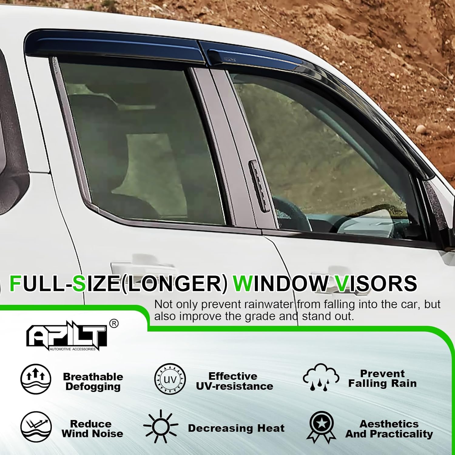 Outside-Mount Rain Guards Window Visors for 2022-2026 Ford Maverick Wind Vent Deflector Dark Smoke 4-Piece Set with Thicker and Full-Size