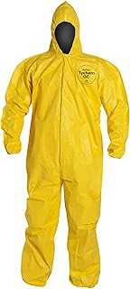 DuPont Tychem 2000 QC127B Disposable Chemical Resistant Coverall with Hood, Elastic Cuff and Bound Seams, Yellow, X-Large (Pack of 12)