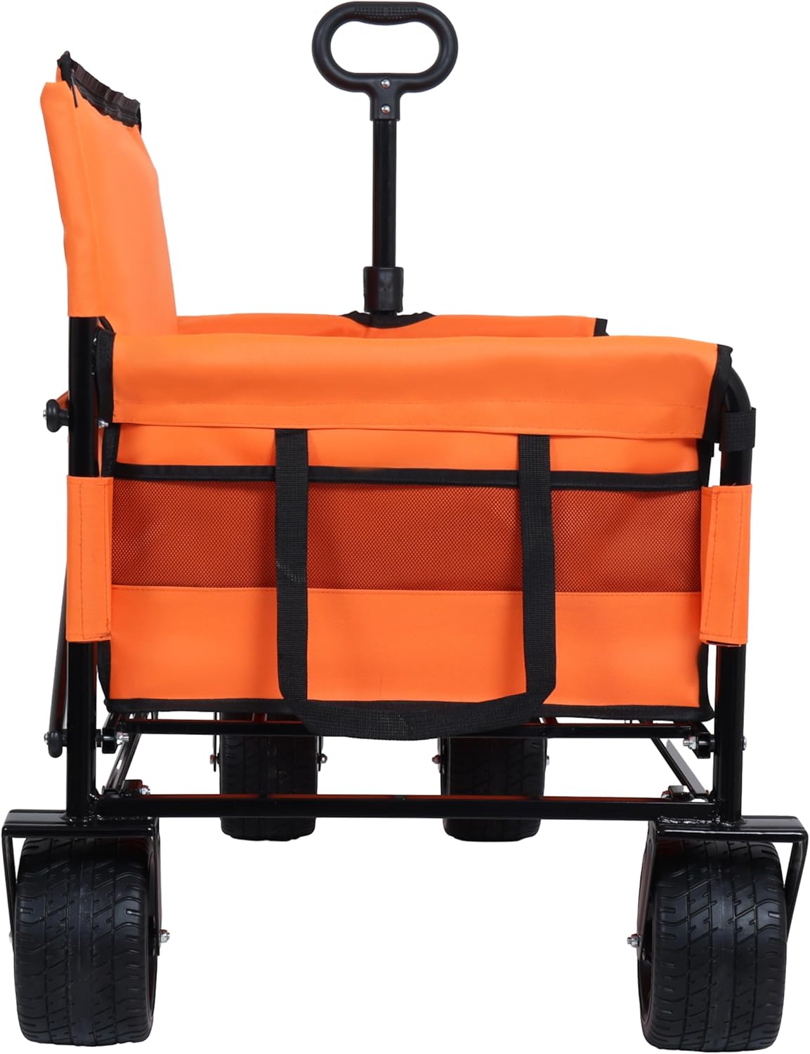 3-in-1 Heavy-Duty Convertible Folding Wagon Cart with Bench Seat & Storage – 500lb Capacity, 180L All-Terrain Wagon for Camping, Beach, Sports, & Garden – 360° Swivel Wheels (Orange)