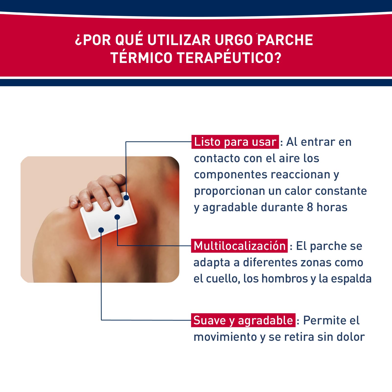 Urgo - Parche térmico terapéutico - Indicado para dolores musculares y articulares - Caja con 4 parches de 10 cm x 13 cm