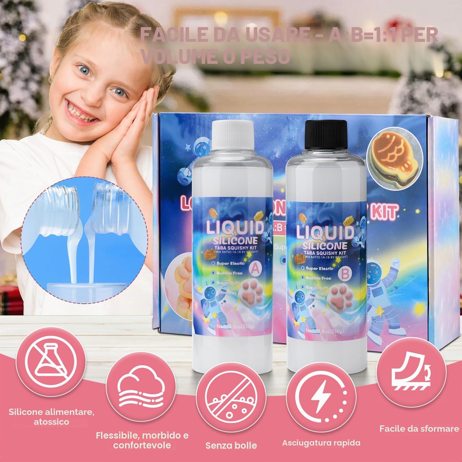Silicone liquido per Taba Squishy, set fai da te, 500 g 1: 1 rapporto misto, gomma siliconica super morbida, kit fai da te per la gestione dello stress, amanti dei gatti e dei criceti, creativi per
