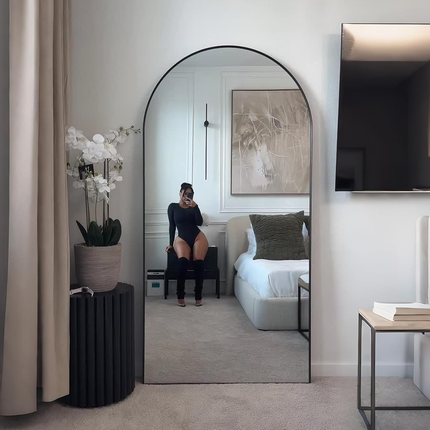 SUNQUEEN 71"×32" Mirror Full Length, Arched Full Length Mirror with Stand, Standing Floor Mirror Wall, Hanging or Leaning Large Full Body Mirrors for Bedroom Living Room (Black) - Image 9