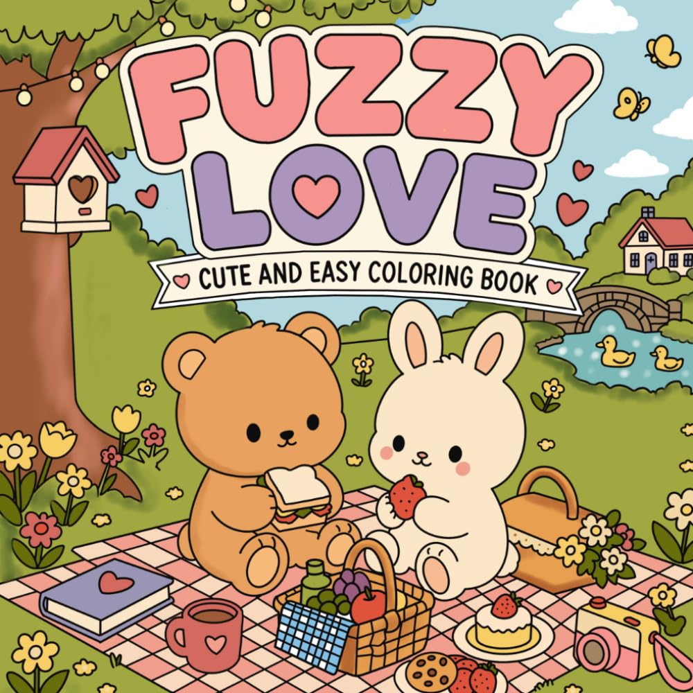 Fuzzy Love: Cute and Easy Coloring Book for Adults and Teens Featuring Cozy Moments and Adorable Fuzzy Animal Friends