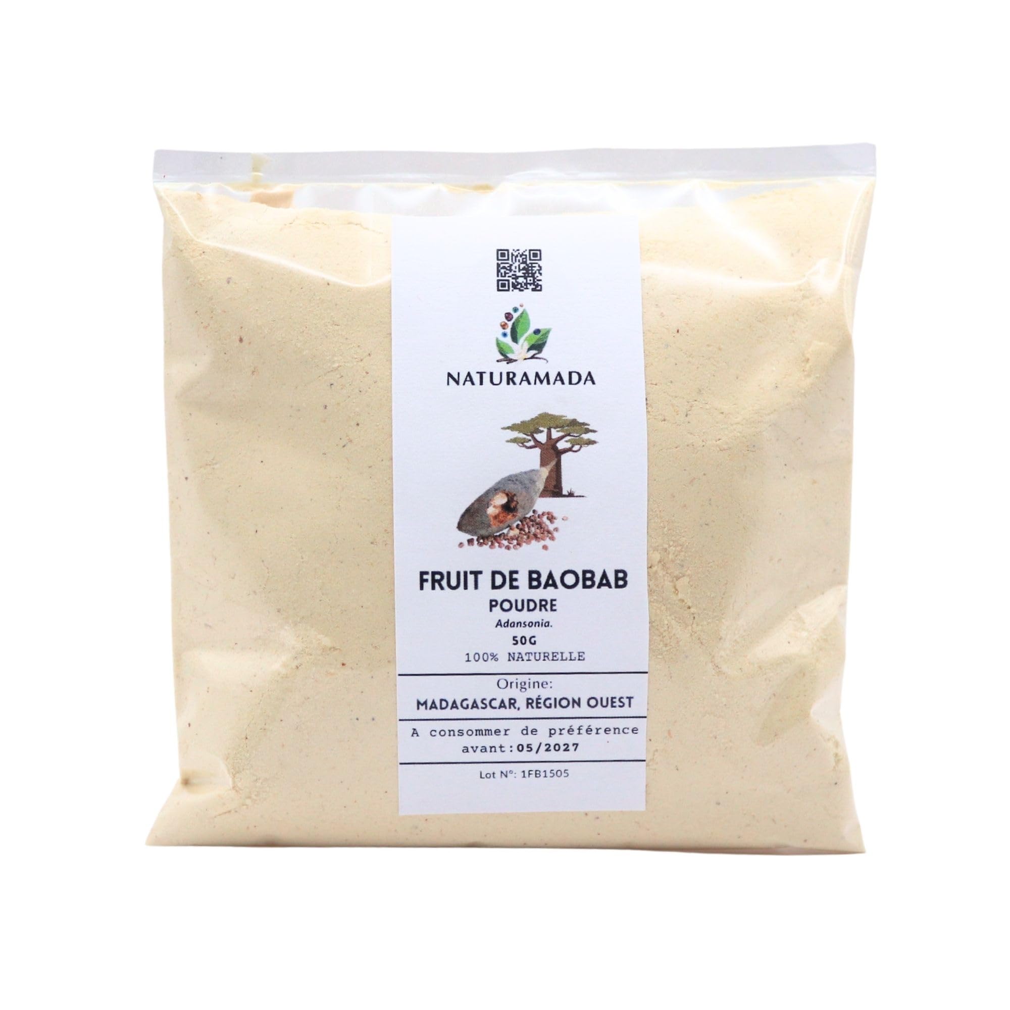 Naturamada – proszek z owoców baobabu, Madagaskar, Adansonia sp., suszony miąższ, 100% naturalny, napój smoothie, kuchnia 50 g