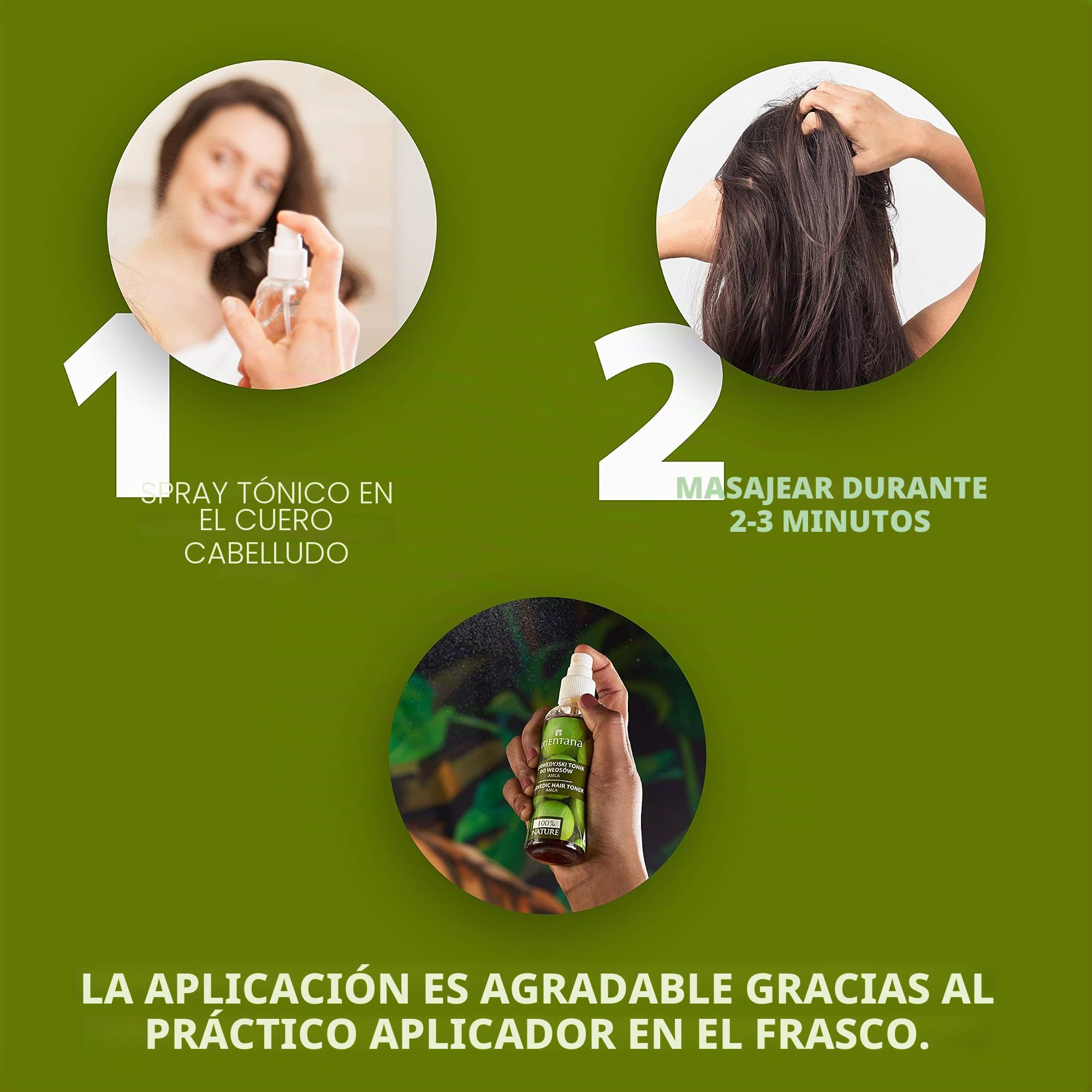 Orientana - Tónico capilar ayurvédico Amla | Fortalecedor de cabello antiinflamatorio sin aceite vegano 99.7% natural | Previene la caída del cabello | Aplicador en spray - 105ml