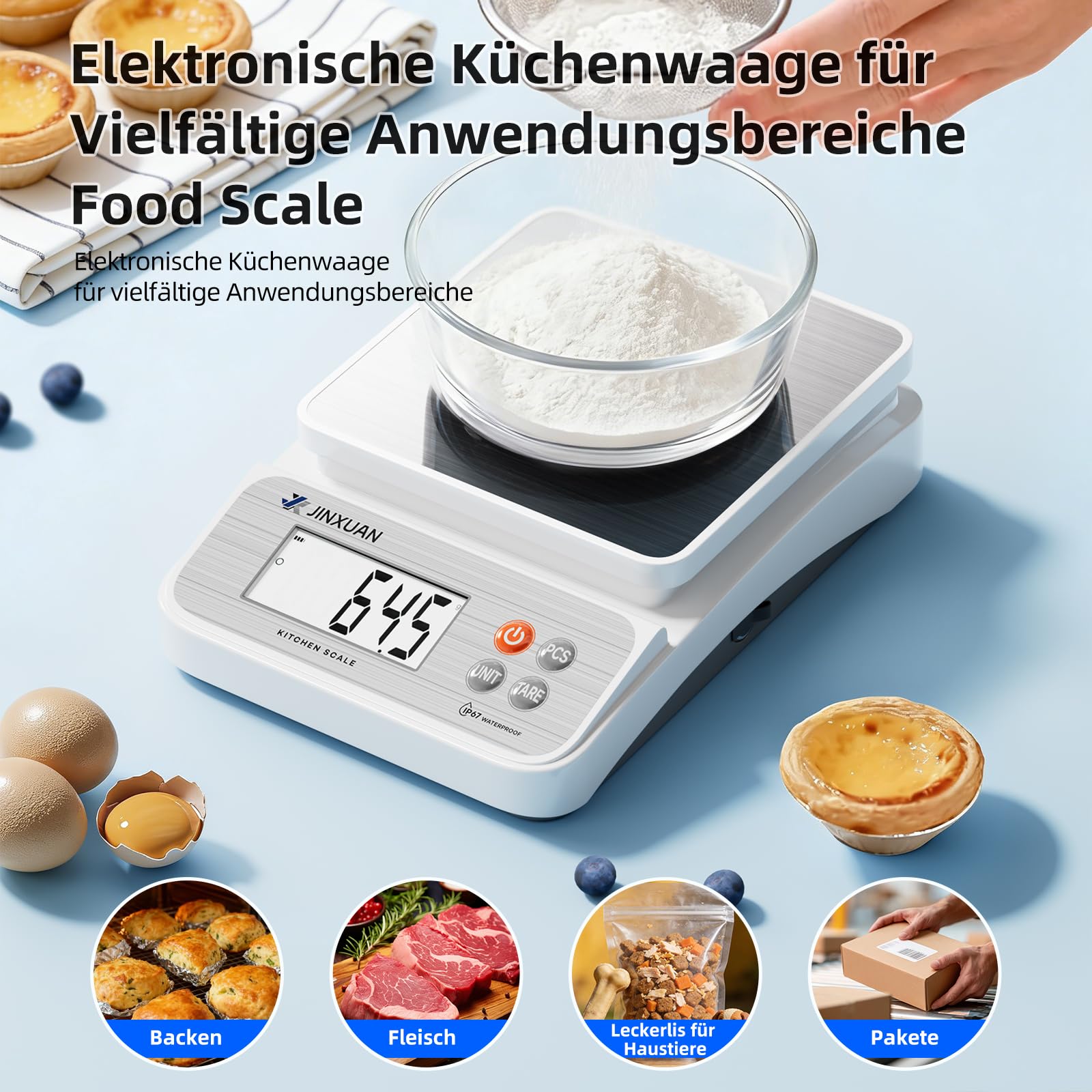 Digitale Küchenwaage 5 kg/0,1 g Lebensmittelwaage zum Kochen, Backen, Abnehmen, Wiederaufladbare Kaffee-Waage Backwaage mit USB-Kabel