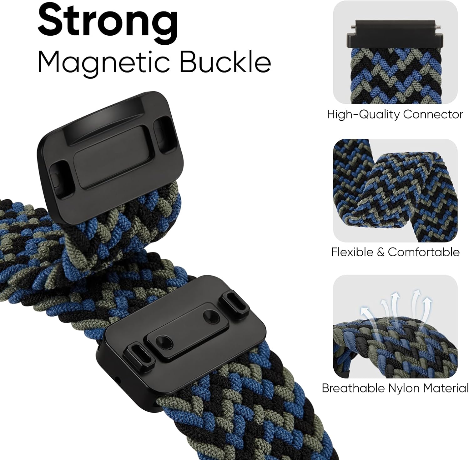 3 Pack Braided Bands Compatible with Samsung Galaxy Watch 7 6 4 5 FE Band 44mm 40mm/Galaxy Watch 6 4 Classic 42mm 46mm 43mm 47mm/Watch 5 Pro Band 45mm/Active 2, 20mm Stretchy Nylon Sport Band - Image 3