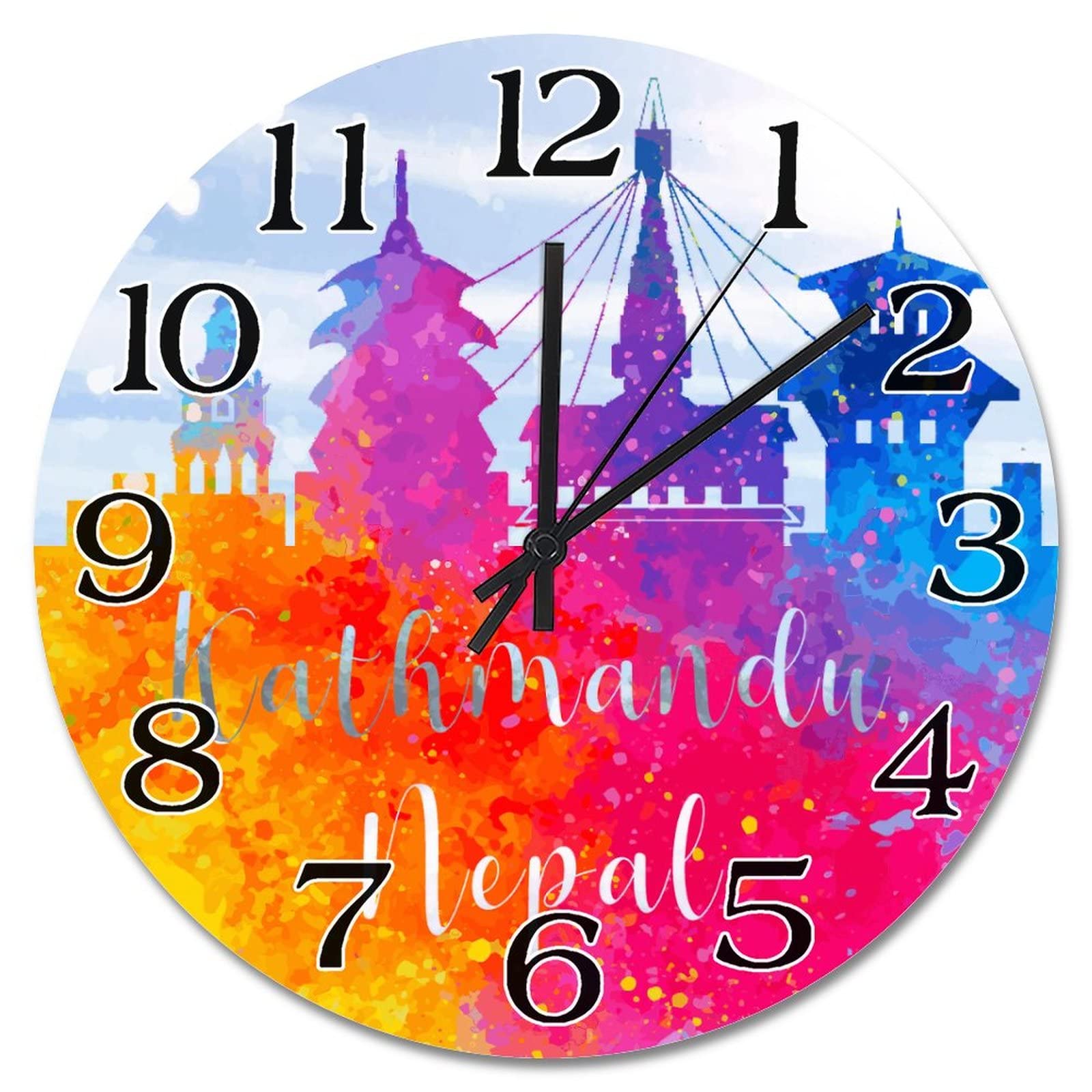 Horloge murale paysage Katmandou Népal silencieuse décorative 38cm